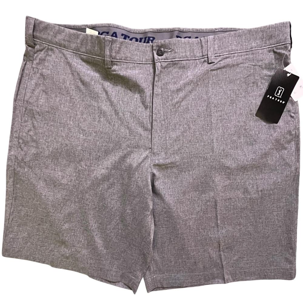 PGA Tour Shorts Mens 44 Gray Chino Stretch Performance Golf 9 Inseam New